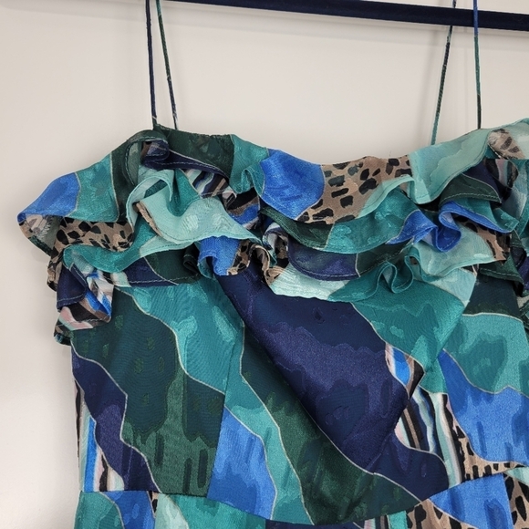 Hutch Anthropologie Ondine Multicolor Patchwork Leopard Ruffle Maxi Dress Size 0 - Picture 11 of 16